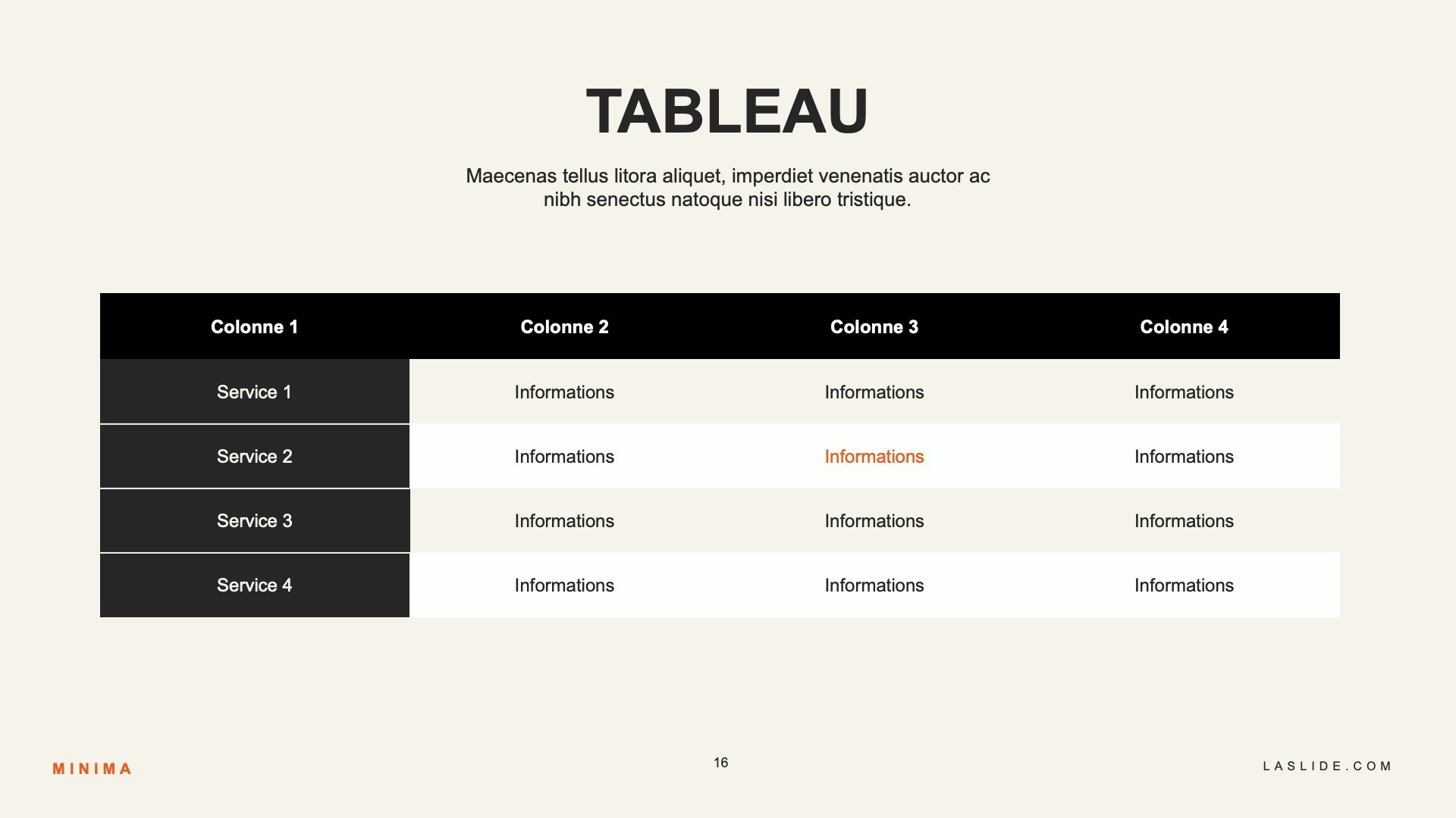 Slide template modèle tableau