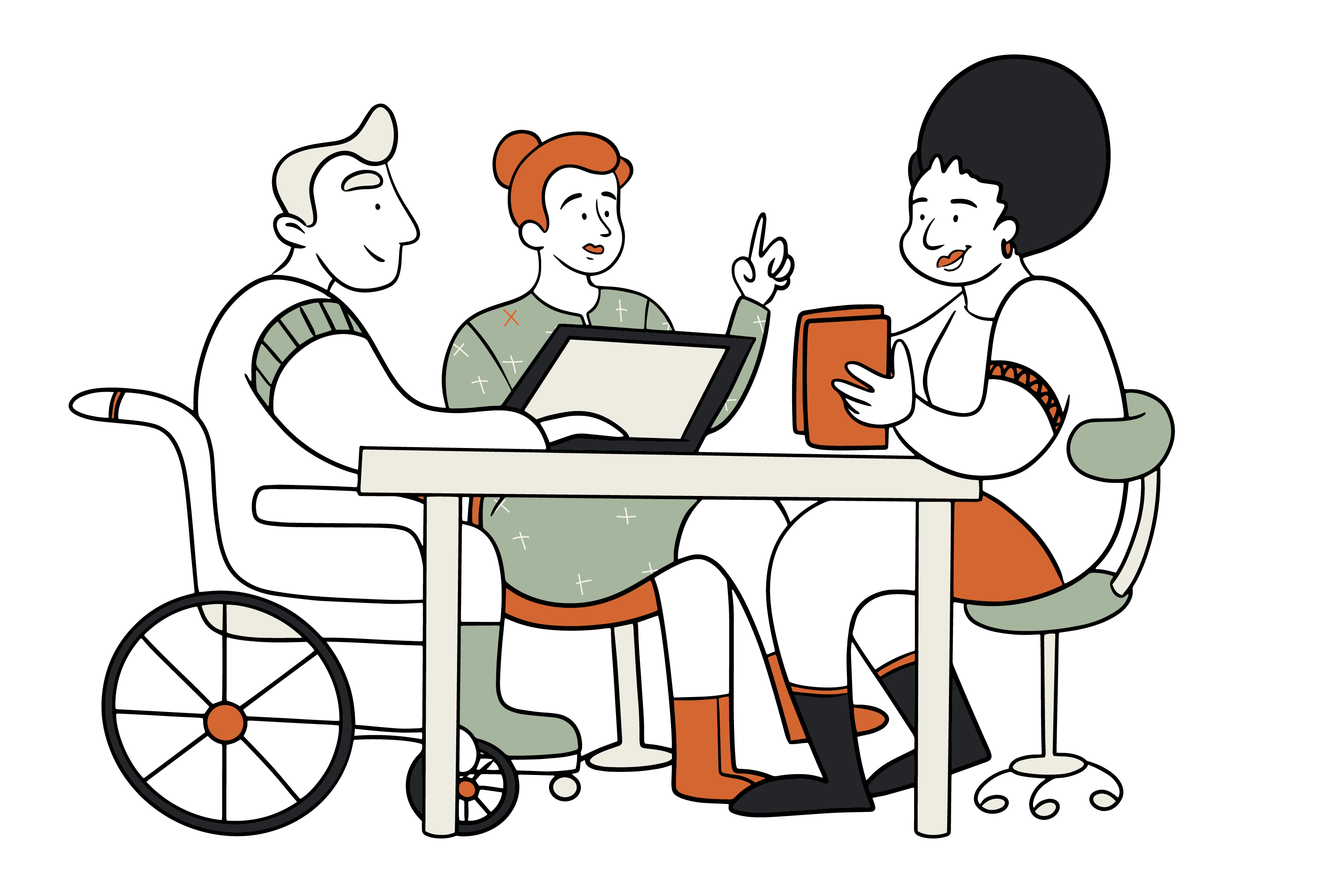 Un groupe de personnes assises à une table, occupées à créer une présentation PowerPoint.