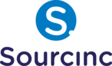 Un logo bleu avec le mot sourcing dessus, comportant le mot-clé Accueil.